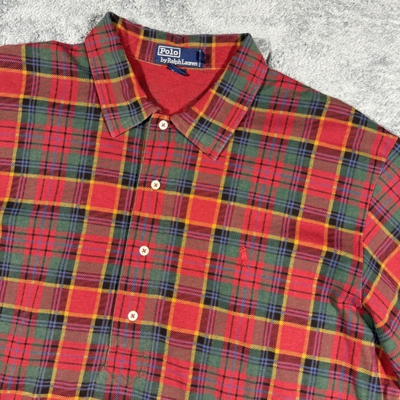 Polo Ralph Lauren Other - Vintage 90s Polo Ralph Lauren Plaid Red Green 1/2 Button Polo Shirt Mens Size XL